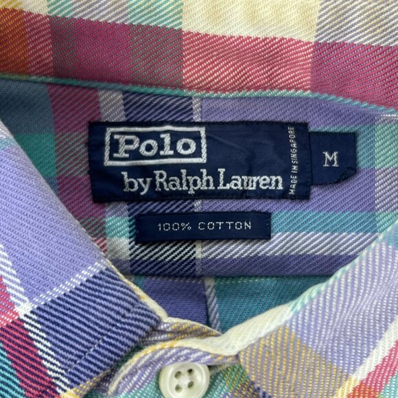 Polo Ralph Lauren Men M Shirt Plaid Multicolor Button Down Casual Mid Weight VTG - Picture 3 of 10